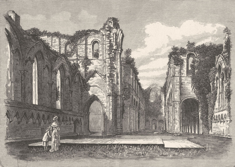 YORKS. Fountains Abbey 1898 old antique vintage print picture